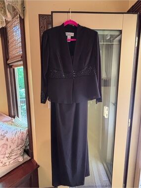Le Suit Black Maxi Skirt Suit with Beaded Waist and Cuffs